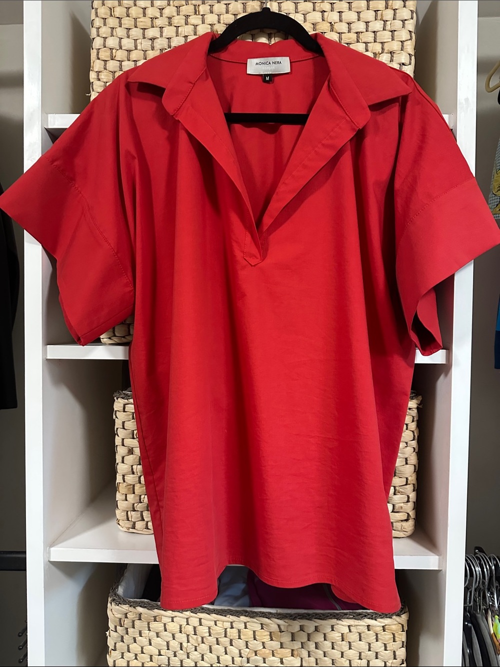 MONICA NERA Red Short-Sleeve V-Collar Tunic Top